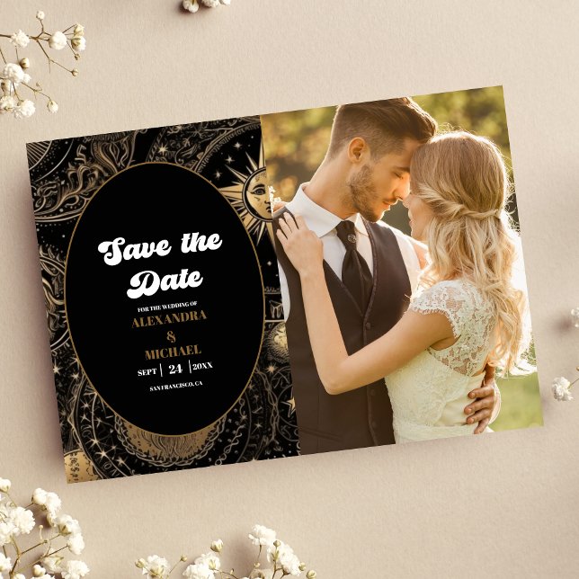 Save The Date Photo Celestial Black Gold Mariage (Créateur téléchargé)