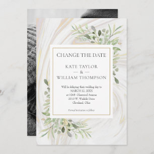 Save The Date Photo Changer la date Verdure Feuille Marble Swirl