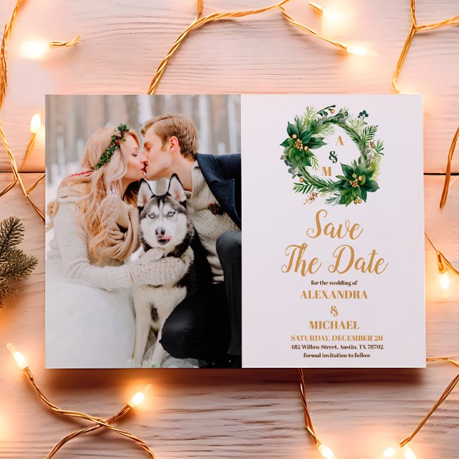 Save The Date Photo Christmas Berries & Pine Mariage (Créateur téléchargé)
