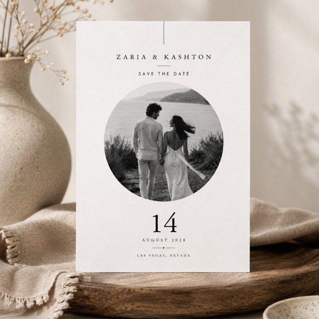 Save The Date Photo circulaire élégant noir et blanc (Créateur téléchargé)