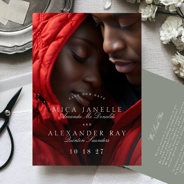 Save The Date Photo classique officielle Calligraphie verte (Créateur téléchargé)