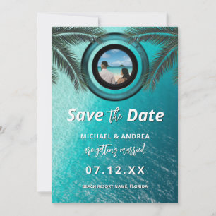 Save The Date Photo   Code QR Mariage Moderne Plage Océan Estiva