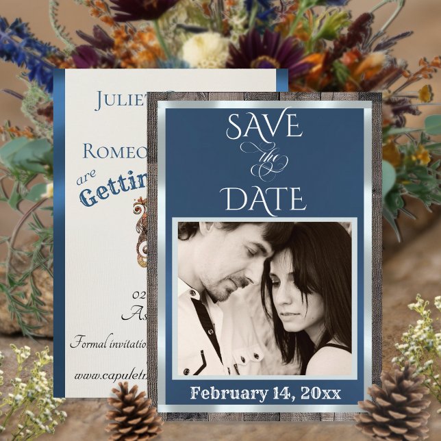 Save The Date Photo & Cœur - Bleu (Créateur téléchargé)