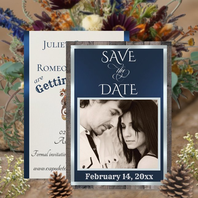 Save The Date Photo & Cœur - Bleu foncé (Créateur téléchargé)