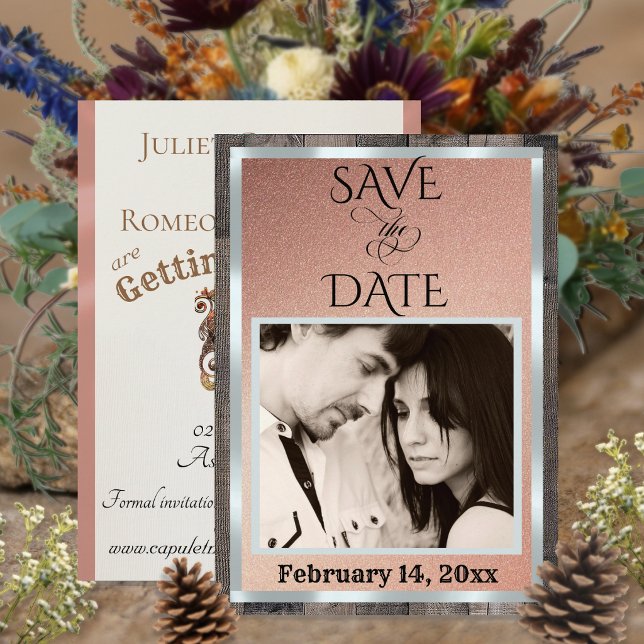 Save The Date Photo & Cœur - Or Rose (Créateur téléchargé)