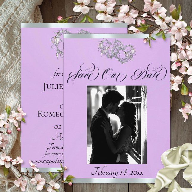 Save The Date Photo, Cœurs & Ruban - Lavande/Argent (Créateur téléchargé)