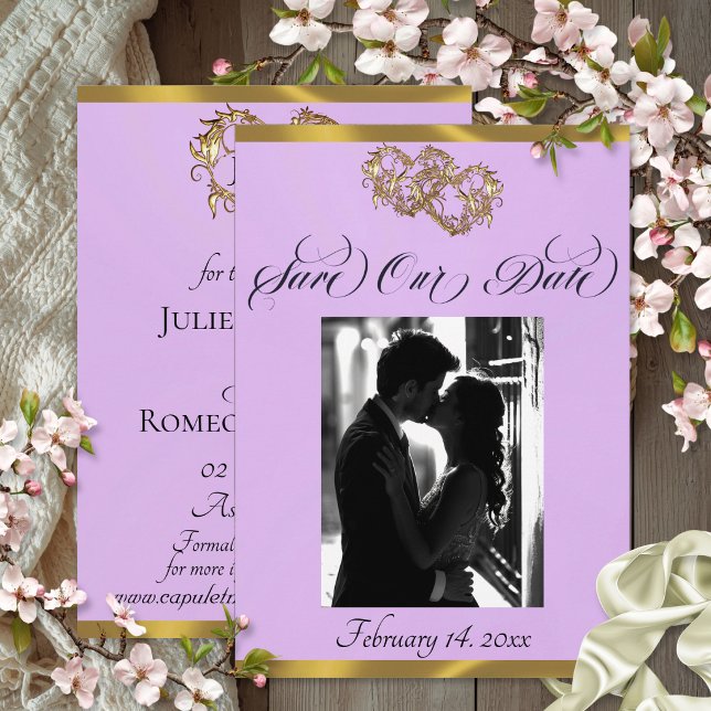 Save The Date Photo, Cœurs & Ruban - Lavande/Or (Créateur téléchargé)