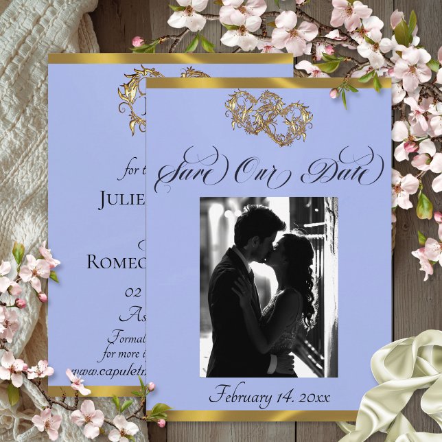 Save The Date Photo, Cœurs & Ruban - Perle Bleue/Or (Créateur téléchargé)