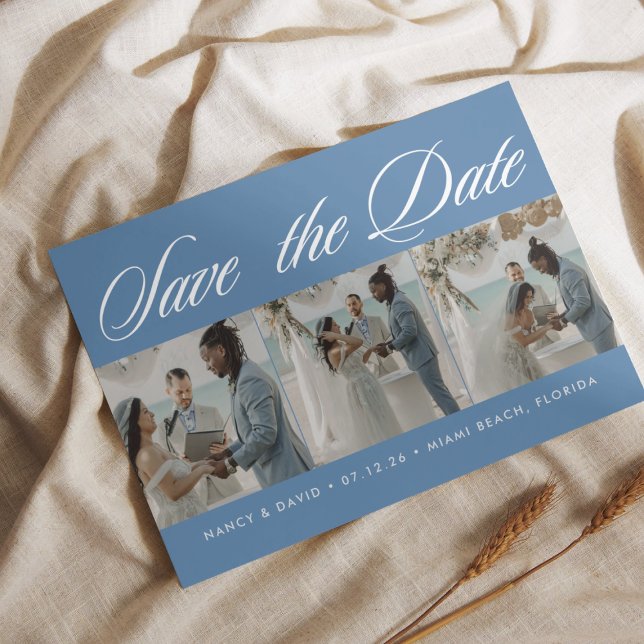 Save The Date Photo Collage Dusty Blue Beach Wedding  (Créateur téléchargé)