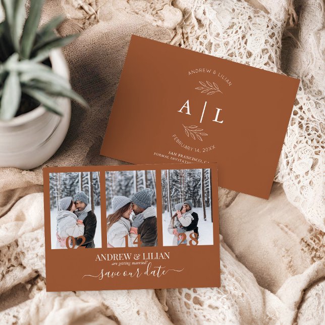 Save The Date Photo Collage en terre cuite moderne Monogramme Ma (Créateur téléchargé)