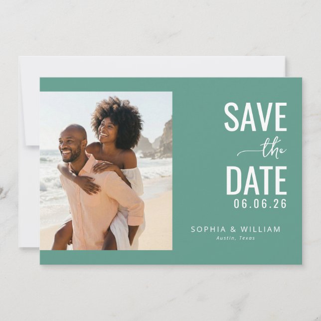 Save The Date Photo contemporain sarcelle joyeux (Devant)