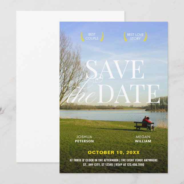 Save The Date Photo d'affiche du film romantique esthétique (Devant / Derrière)