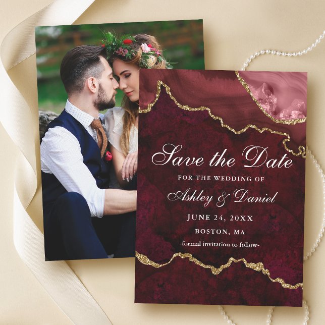 Save The Date Photo d'agate géode de marbre doré aquarelle Bourg (Customize to change text size or text style.)