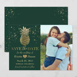 Save The Date Photo d'ananas doré vert tropical