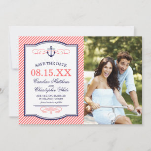 Save The Date Photo d'ancre nautique Navy et Corail Enregistrez 