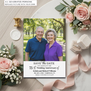 Save The Date Photo d'anniversaire de mariage élégant 75 ans