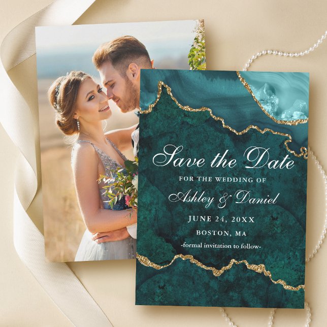 Save The Date Photo d'aquarelle de géode d'agate de marbre sarce (Customize to change text size or text style.)
