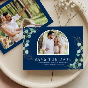Save The Date Photo d'arche d'eucalyptus Mariage bleu marine