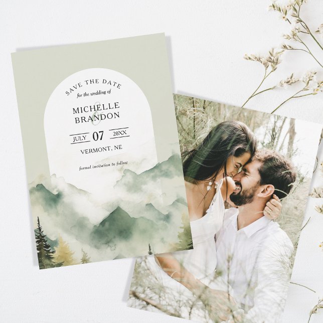 Save The Date Photo d'aventure naturelle de montagne de pin (boho mountain woodland wedding)