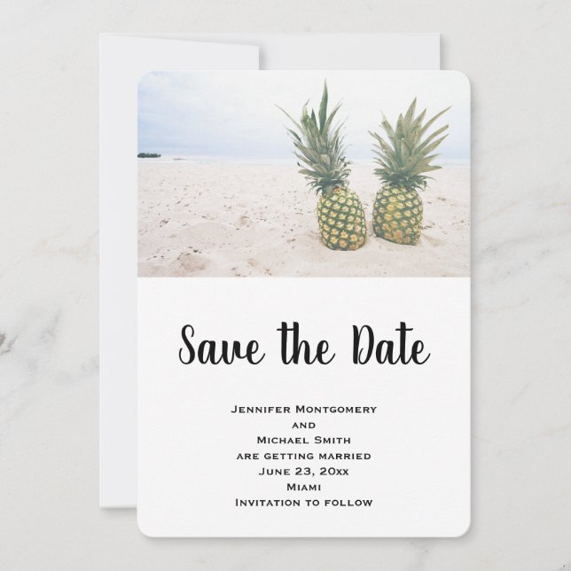 Save The Date Photo de 2 ananas sur une plage (Devant)