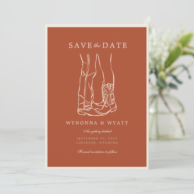 Save The Date Photo de bottes de cowboy modernes rustiques occid (Debout devant)