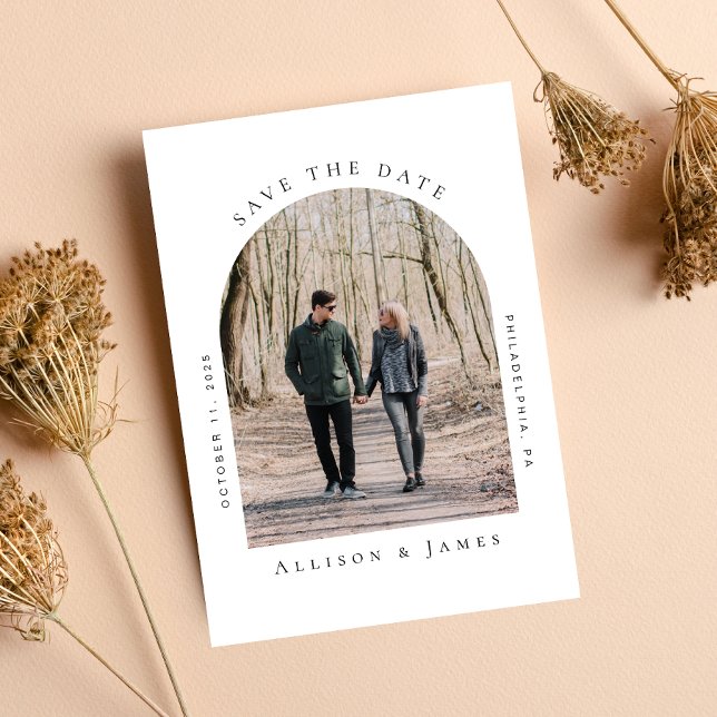 Save The Date Photo de cadre à arc minimal (Easily upload your photo and add your wedding date and location)