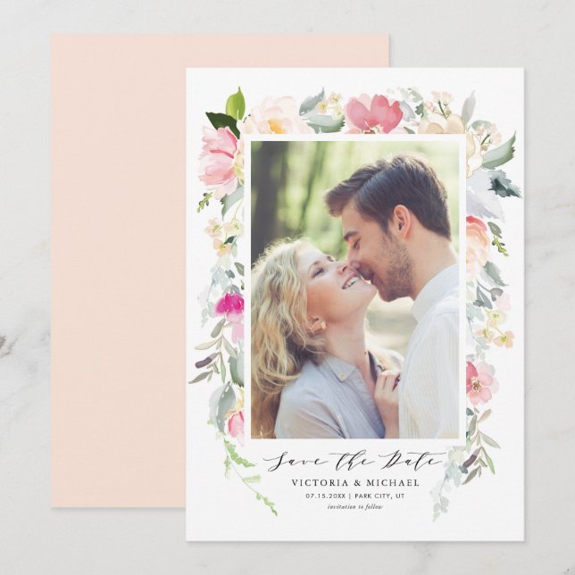 Save The Date Photo de cadre de fleurs printanières pastel (Devant / Derrière)