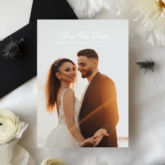 Save The Date Photo de calligraphie classique blanche et noire (Créateur téléchargé)