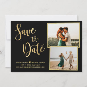 Save The Date Photo de calligraphie élégante en or noir moderne
