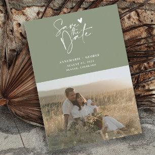 Save The Date Photo de calligraphie moderne vert sauge