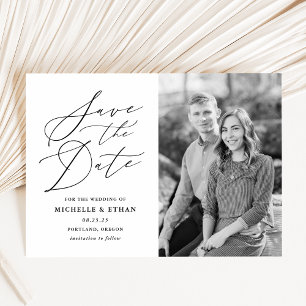 Save The Date Photo de calligraphie script noir minimaliste