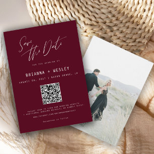 Save The Date Photo de code QR bordeaux minimaliste moderne