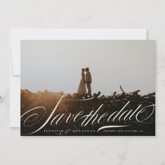 Save The Date Photo de code QR de calligraphie beige élégant for