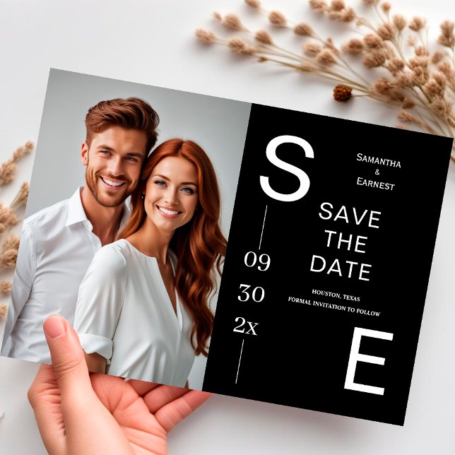 Save The Date Photo de code QR simple moderne noir et blanc (Créateur téléchargé)