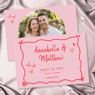 Save The Date Photo de cœur rose dessiné à la main fantaisiste m