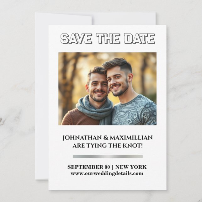 Save The Date Photo de couple gay enregistrer la date mariage si (Devant)
