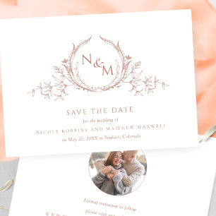 Save The Date Photo de Elegant Peach Monogram Wedding