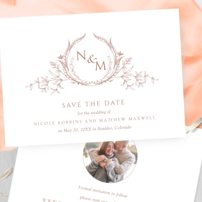 Save The Date Photo de Elegant Peach Monogram Wedding (Créateur téléchargé)