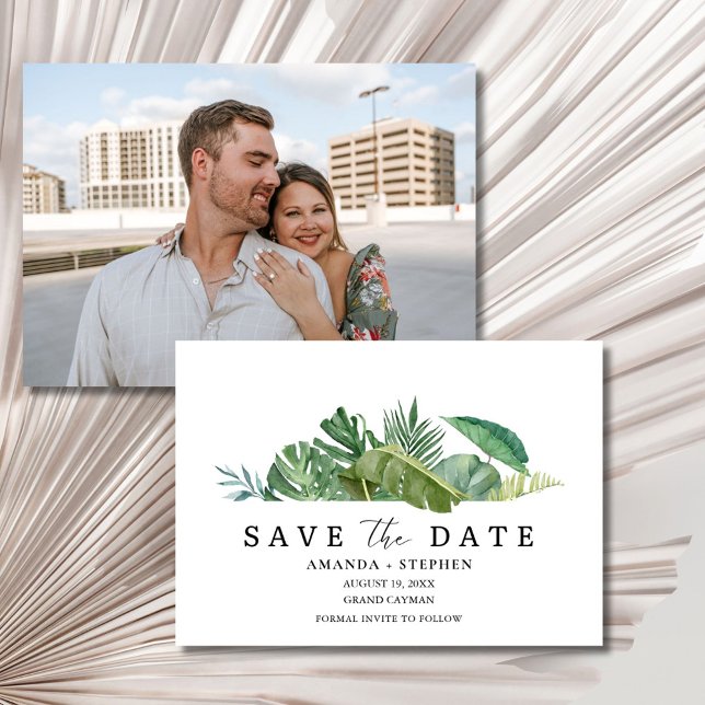 Save The Date Photo de feuille tropicale pour mariage à la plage (Tropical Leaf Photo Beach Wedding Save the Date )