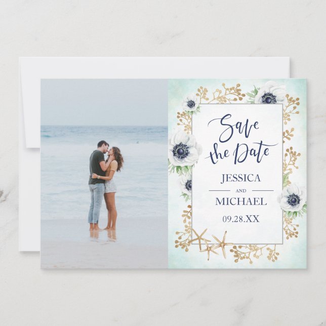 Save The Date Photo de fleur d'anémone élégante et mignonne à l' (Devant)