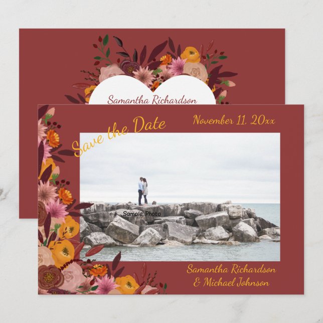 Save The Date Photo de fleur d'automne  (Devant / Derrière)