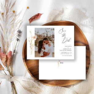 Save The Date Photo de fleurs pressées Or Romantique et Rose