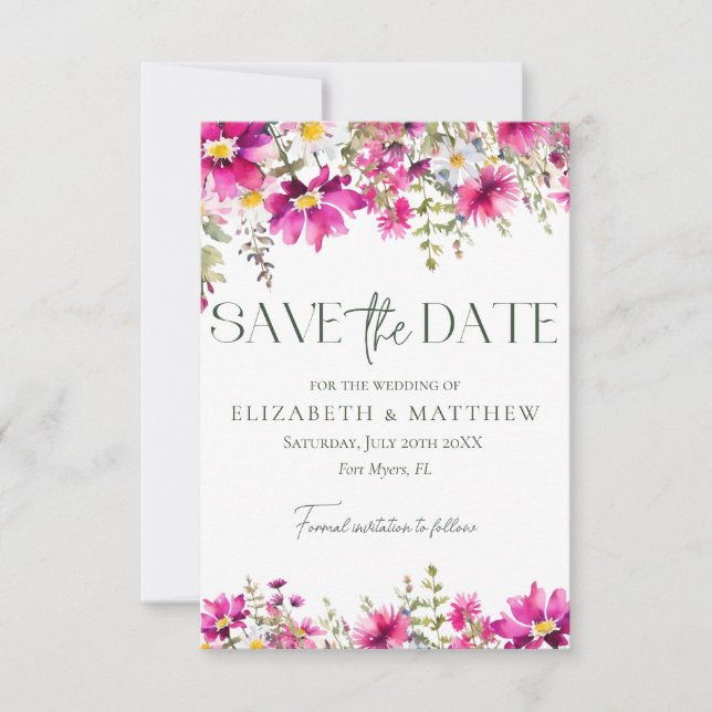 Save The Date Photo de fleurs sauvages élégantes rose vif pour m (Devant)