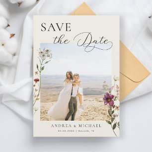 Save The Date Photo de fleurs sauvages ivoires romantiques délic