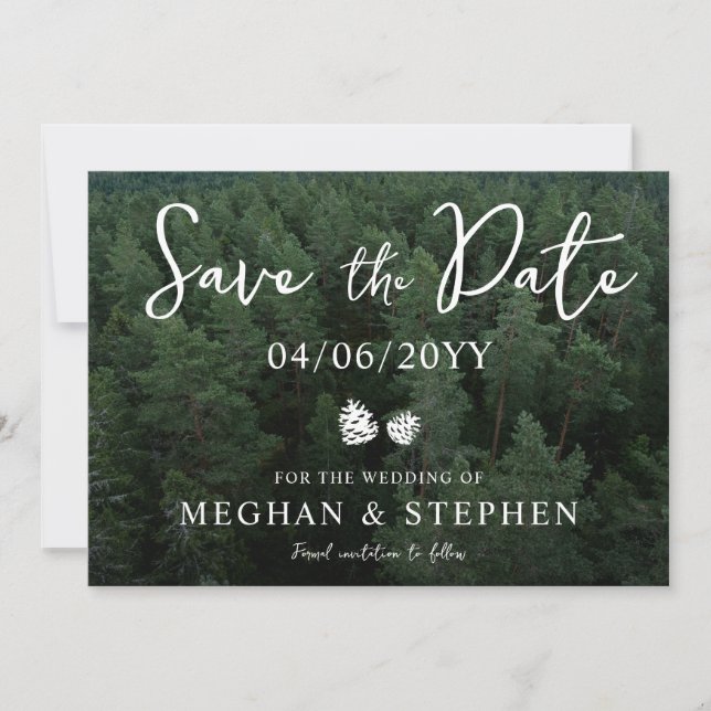Save The Date Photo de fond de forêt de pins pour mariage (Devant)
