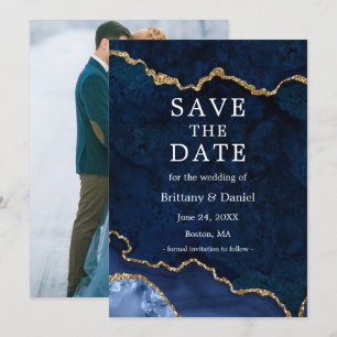 Save The Date Photo de géode d'agate de marbre à l'aquarelle ble