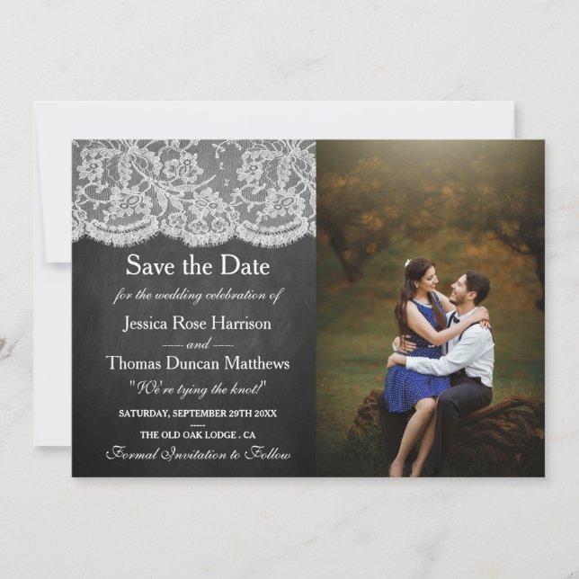 Save The Date Photo de la collection Mariage Chalkboard & Lace (Devant)