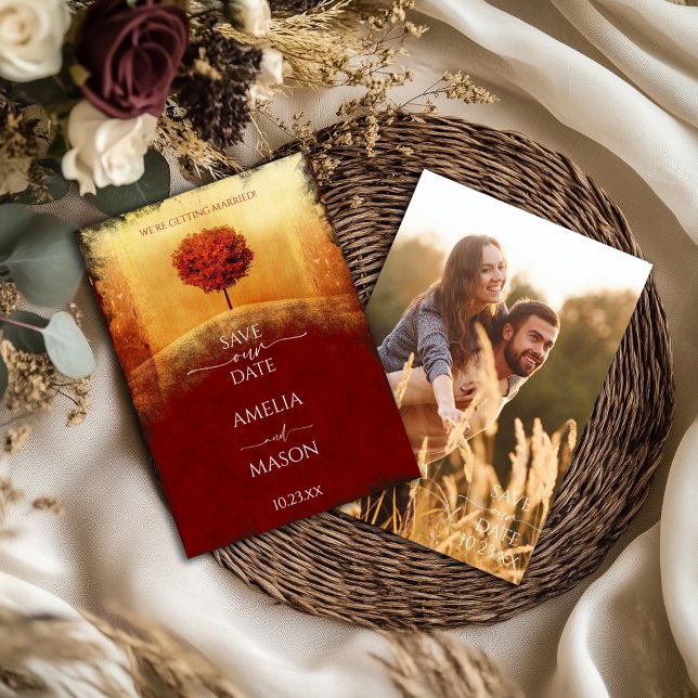 Save The Date Photo de l'arbre d'automne Enregistrer la date (Photo Autumn Save our Date Card)