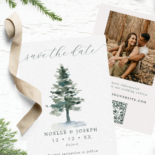 Save The Date Photo de l'arbre du pin rustique et Mariage de cod