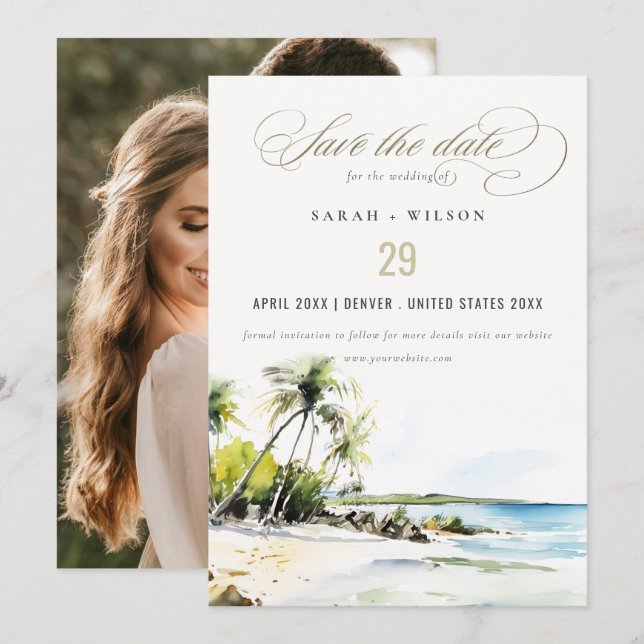 Save The Date Photo de mariage à destination côtière tropicale (Devant / Derrière)